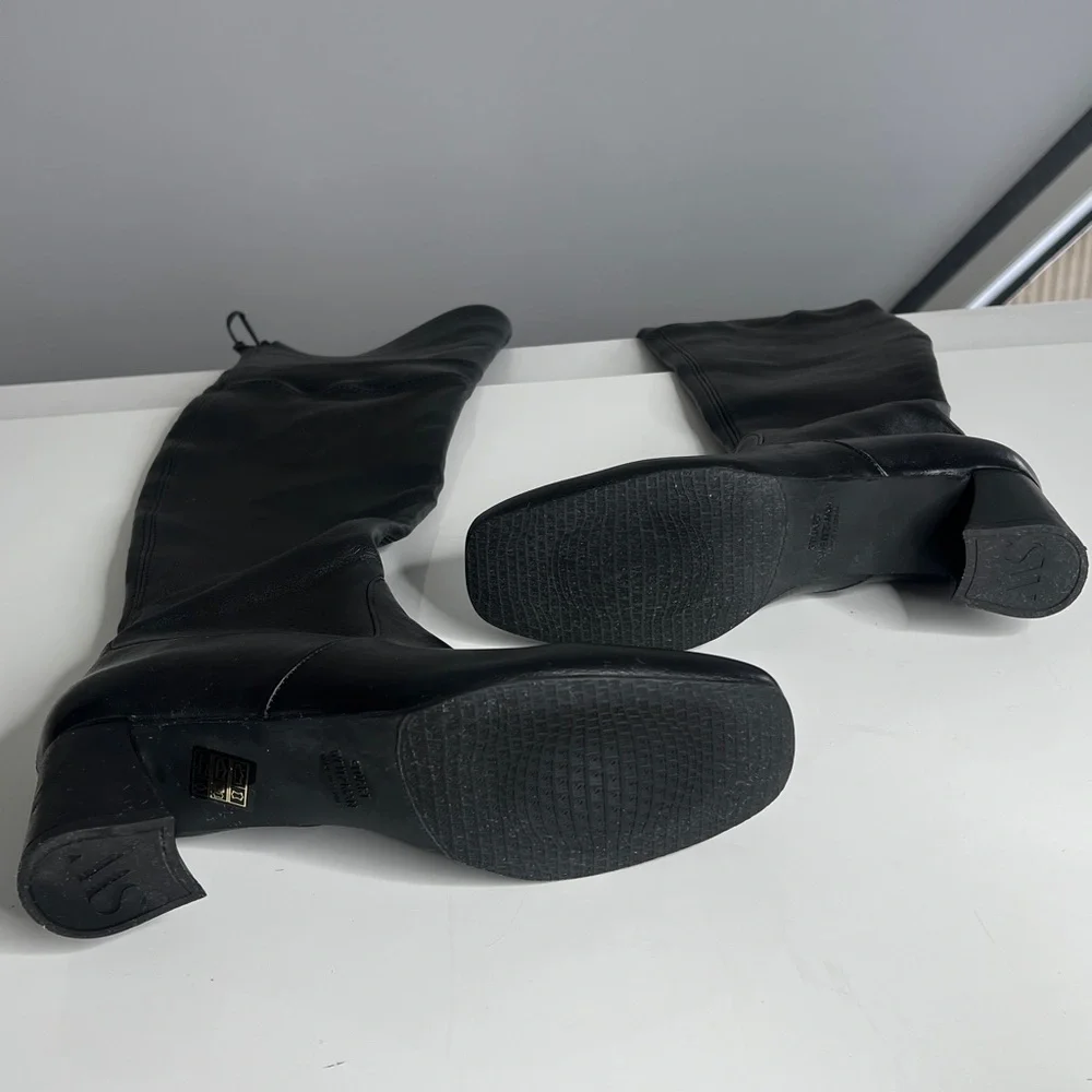 Stuart Weitzman Sz 38 Genna 60 City Black Leather Over the Knee Sock Boots
